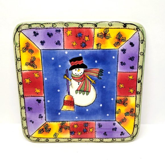 Sango Sweet Shoppe Christmas Cheese Tray Plate Knife Set Sue Zipkin Snowman Box - Picture 3 of 7